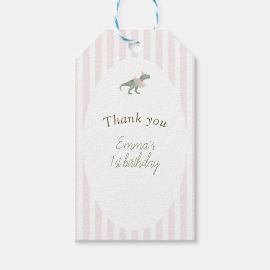 Étiquette de faveur rectangle fille tutu T Rex ros (Devant)