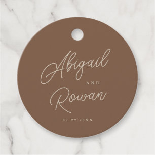 Étiquette de faveur ronde minimaliste marron beige
