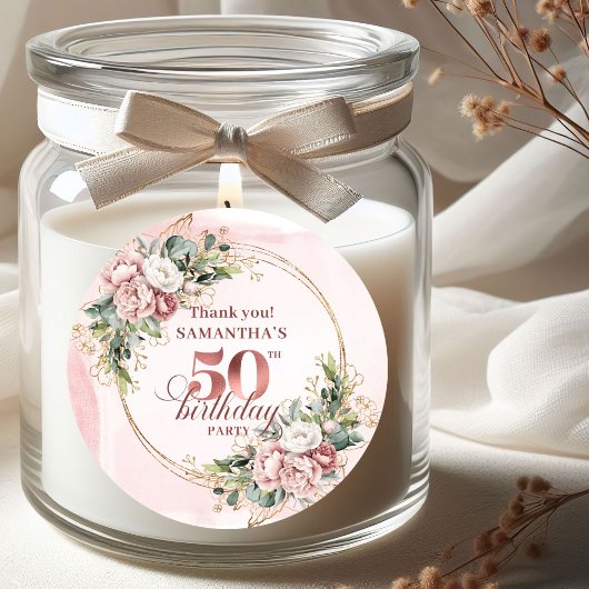 Étiquette de fête d'anniversaire 50 ans Chic Blush