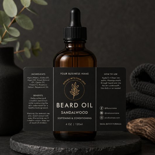 Étiquette de flacon compte-gouttes d'huile à barbe