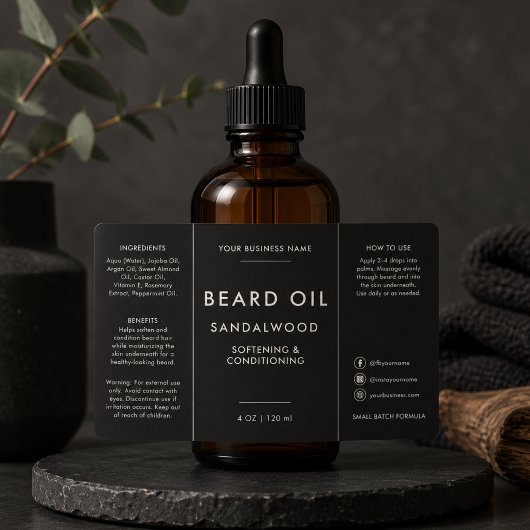 Étiquette de flacon compte-gouttes d'huile à barbe