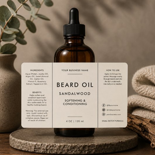 Étiquette de flacon de 4oz d'huile à barbe pour sa