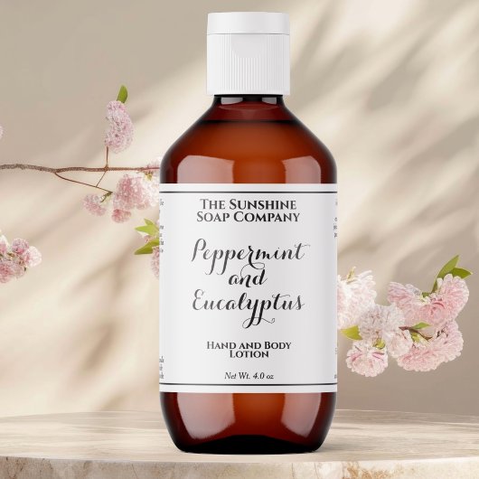 Étiquette de flacon de cosmétiques avec texte blan