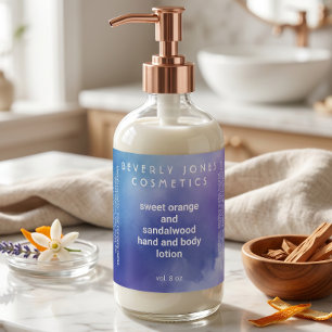 Étiquette de flacon de cosmétiques bleu et violet