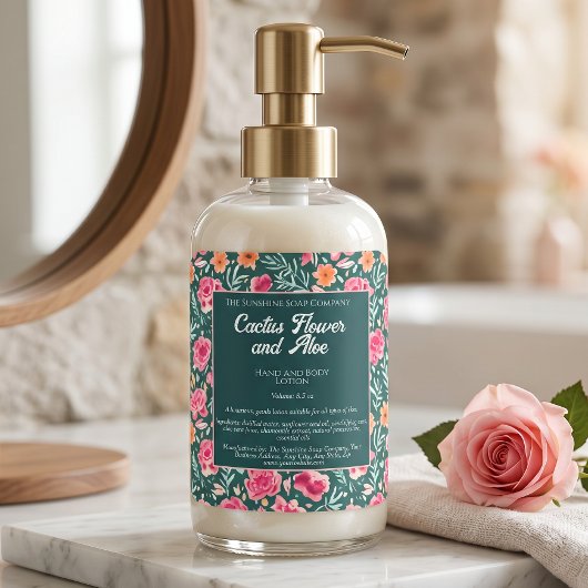 Étiquette de flacon de cosmétiques Fleurs roses et