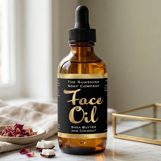 Étiquette de flacon d'huile pour le visage noir et
