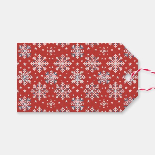 Étiquette de flocon de neige de Noël Rouge Blanc B (Devant (Horizontal))
