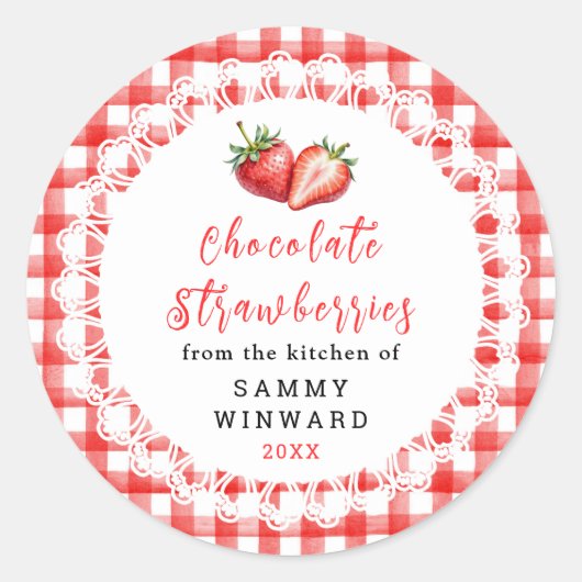 Étiquette de Fraise Recouverte de Chocolat Faite M (Devant)
