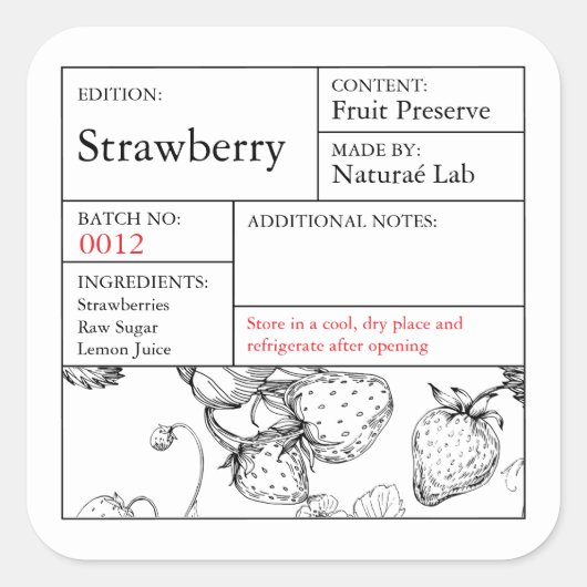 Étiquette de fraises noir et blanc (Devant)