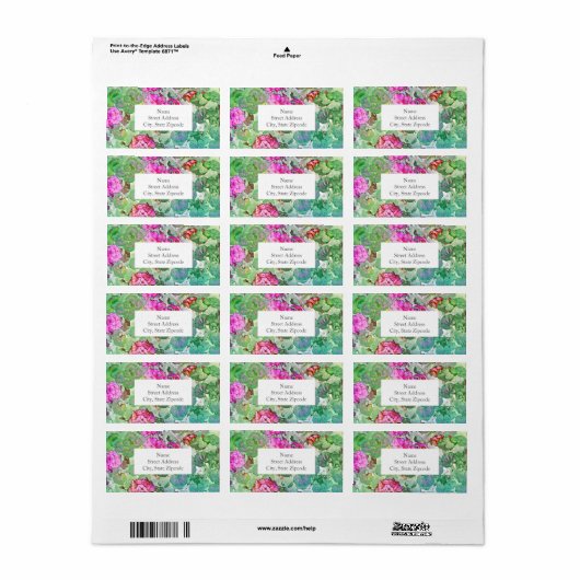 Étiquette de géraniums aquarelles (Feuille entière)