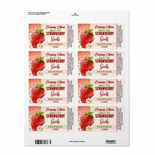 Étiquette de graines de fraise (Feuille entière)