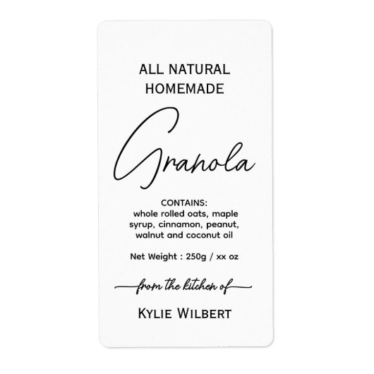 Étiquette de Granola Maison Verticale à Script Sim (Devant)