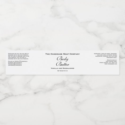 Étiquette de jarre de beurre de corps - blanc avec (Étiquettes simples)