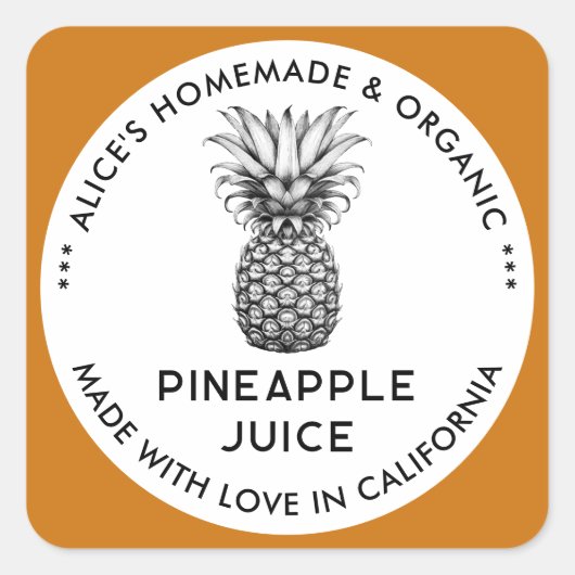 Étiquette de jus d'ananas en noir et blanc (Devant)