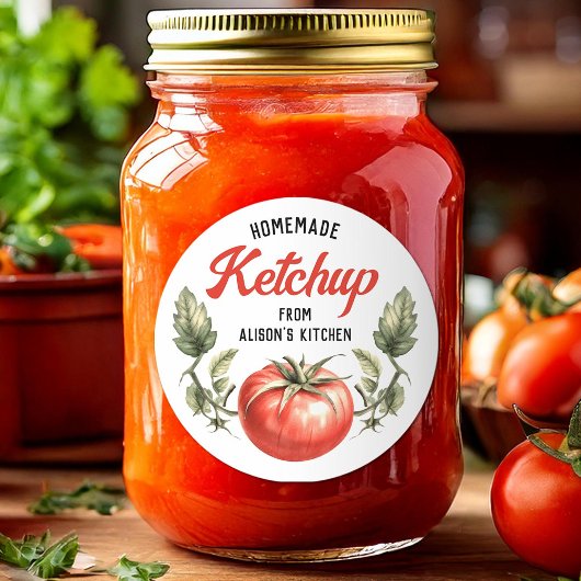 Étiquette de ketchup de tomate fait maison aquarel