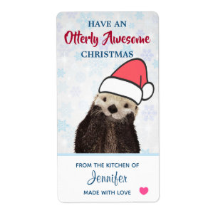 Étiquette De la cuisine du Otter de Noël à Santa Hat