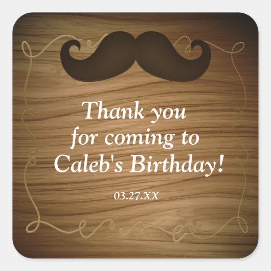 Étiquette de la fête d'anniversaire de la Mustache (Devant)