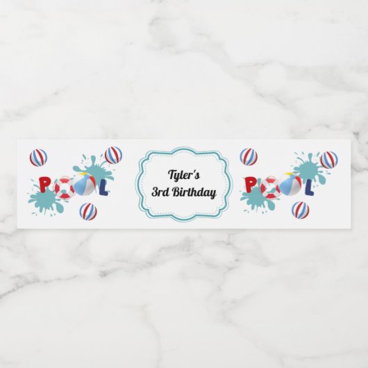 Étiquette de la piscine Beach Ball Party Water Bot (Étiquettes simples)