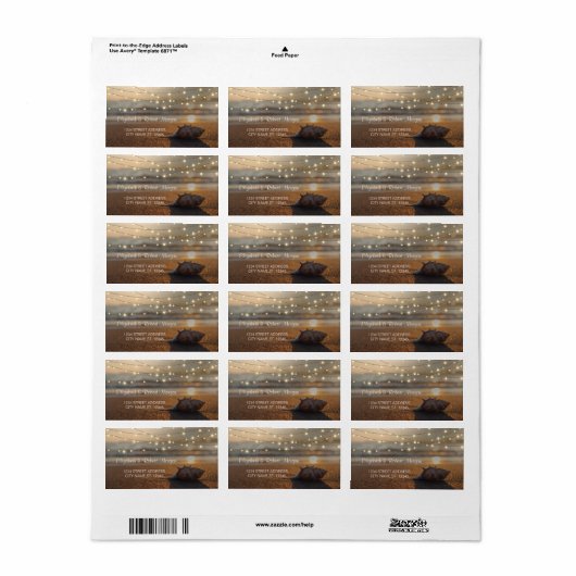 Étiquette de la plage de mariage Sunset Seashell (Feuille entière)
