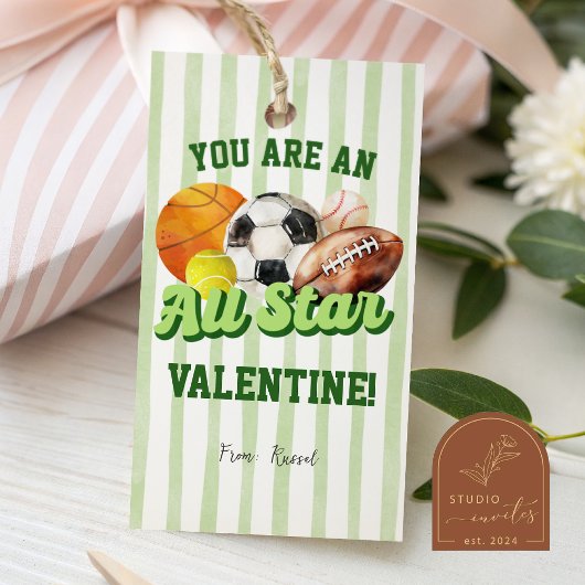 Étiquette de la Saint-Valentin à rayures sportives