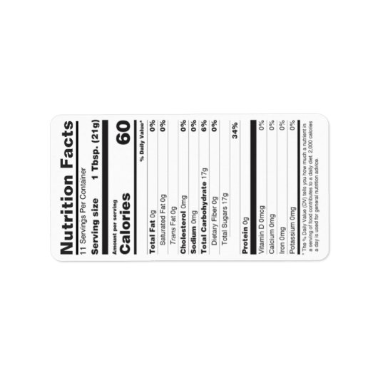 Étiquette de la valeur nutritive du miel Petite 20 (Devant)