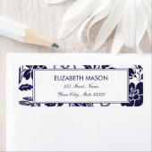 Étiquette de l'adresse de retour bleu floral marin (En situation)