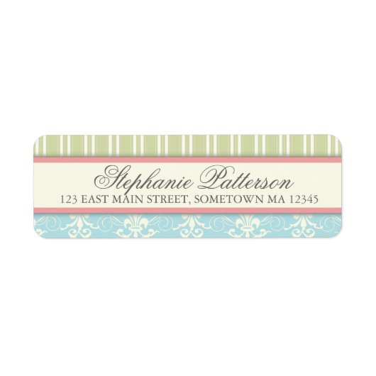 Étiquette de l'adresse de retour Chic Damask & Str (Devant)