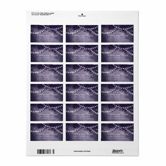 Étiquette de l'adresse de retour de Purple Rustic  (Feuille entière)