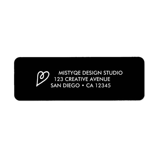 Étiquette de l'adresse de retour du coeur en noir (Devant)