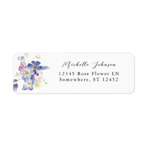 Étiquette de l'adresse de retour Floral bleu pourp