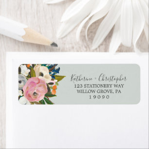 Étiquette de l'adresse de retour florale peinte