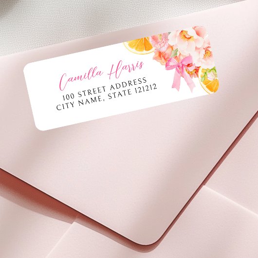 Étiquette de l'adresse de retour florale rose Citr