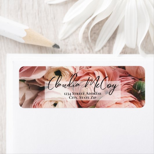 Étiquette de l'adresse de retour Pink Peonies (En situation)