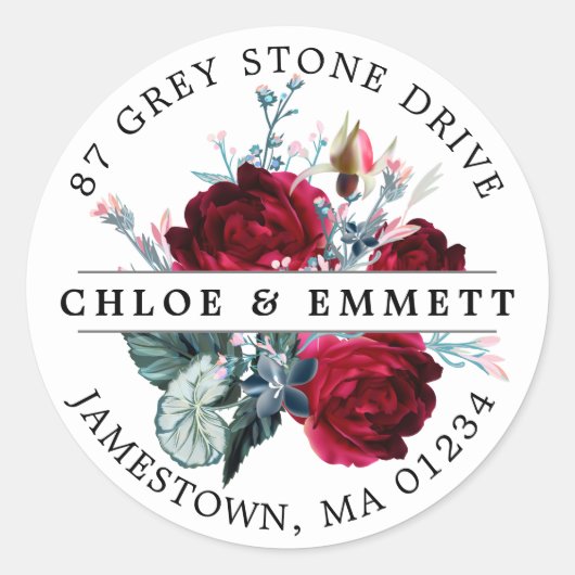 Étiquette de l'adresse de retour Rustic Red Floral (Devant)