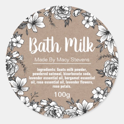 Étiquette de lait de bain personnalisable (Devant)