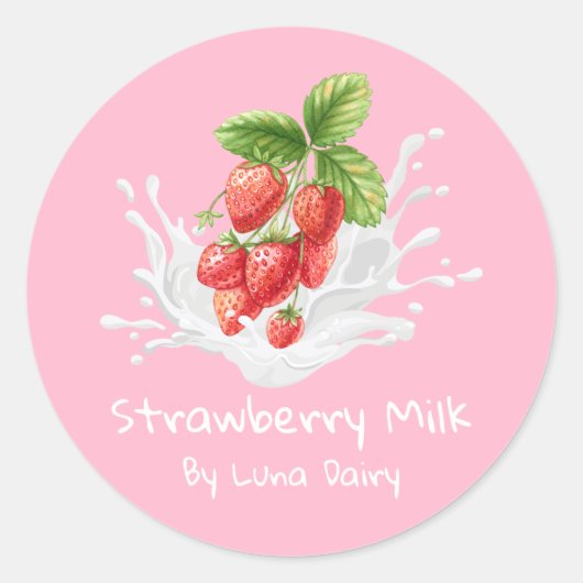 Étiquette de lait de fraise mignonne simple (Devant)