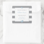 Étiquette de livre bébé gris rayures cœurs bleu cl (Sac)