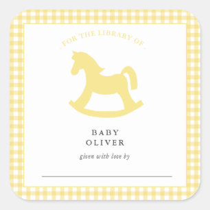 Étiquette de livre bébé neutre jaune à carreaux Gi