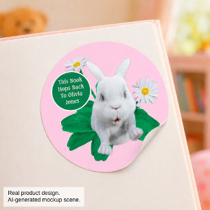 Étiquette de livre personnalisée Lapin Blanc Daisy