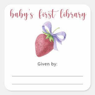 étiquette de livre pour Baby Shower fraise, livres