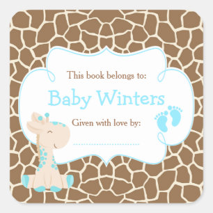 Étiquette de livre pour Baby Shower Girafe Bleu