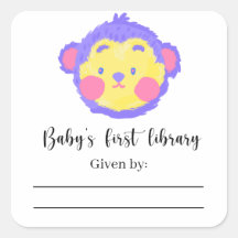 Étiquette de livre pour Baby Shower - Singe, livre