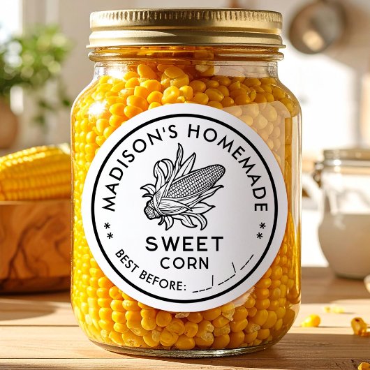 Étiquette de maïs doux avec icône d'épi noir et bl