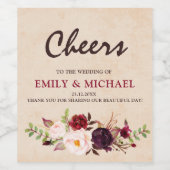 Étiquette de mariage de Boho Rustique Rouge Bourgo (Étiquettes simples)