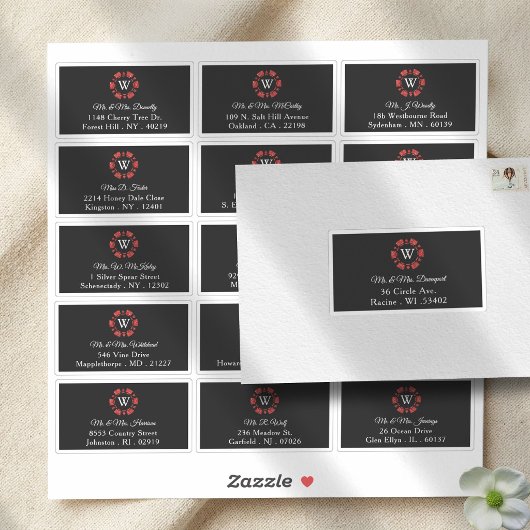Étiquette de mariage de casino avec monogramme rou