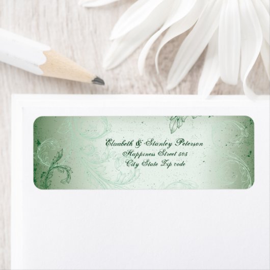 étiquette de mariage de feuille de défilement vert (En situation)