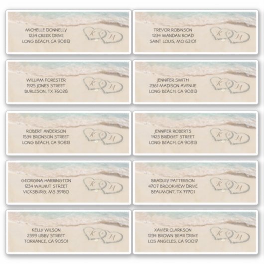 Étiquette de Mariage de plage Nom et adresse (Devant)