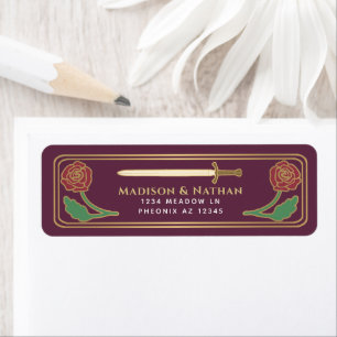 Étiquette de mariage épée dorée de fantaisie médié