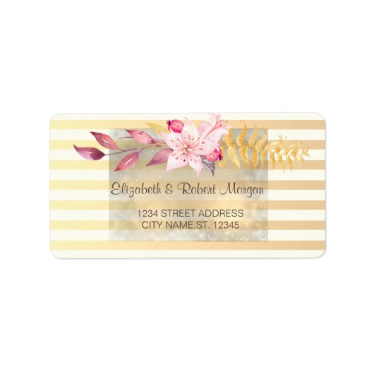 Étiquette de mariage Fleurs rayées Chic Moderne (Devant)