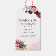 Étiquette de mariage florale aquarelle Burgundy Bl
